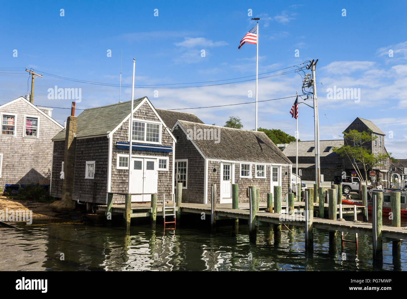 Martha's Vineyard, Massachusetts. Views of traditional colonial houses in front of the sea in the town of Edgartown Stock Photo