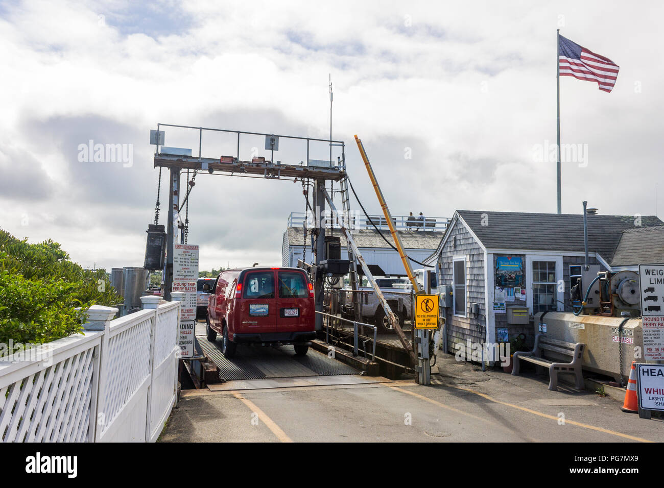Martha's Vineyard, Massachusetts. Cars entering the Chappy Ferry, bound