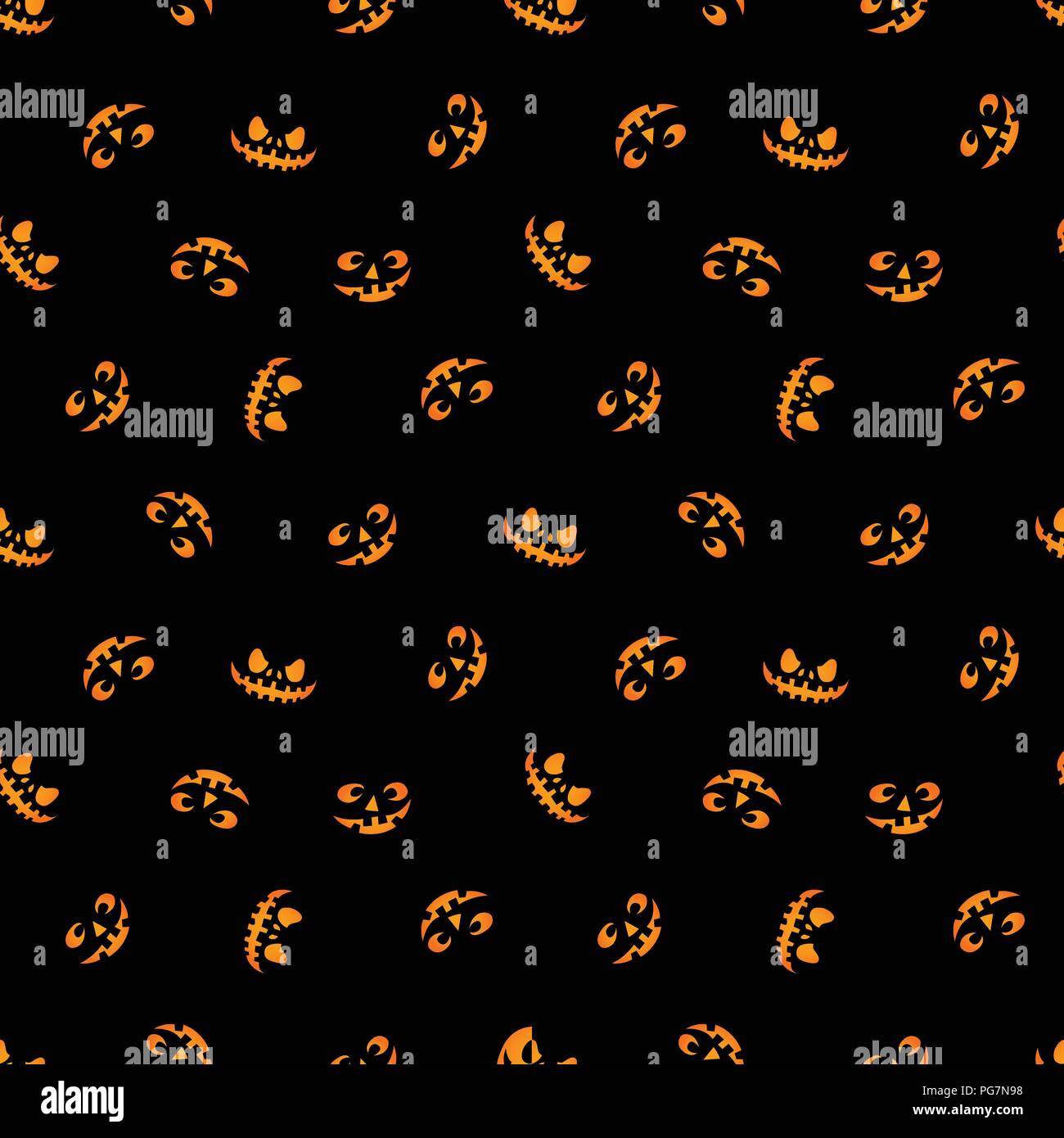 Pumpkin faces glowing on black background. Seamless pattern. Stock Vector