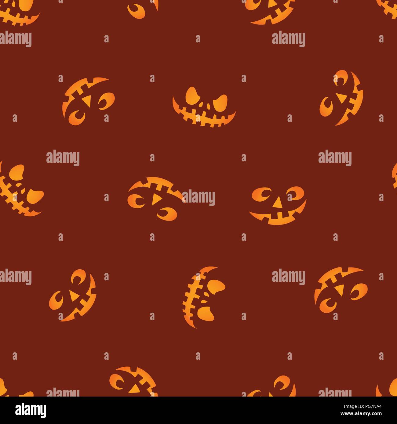 Pumpkin faces glowing on red background. Seamless pattern. Stock Vector