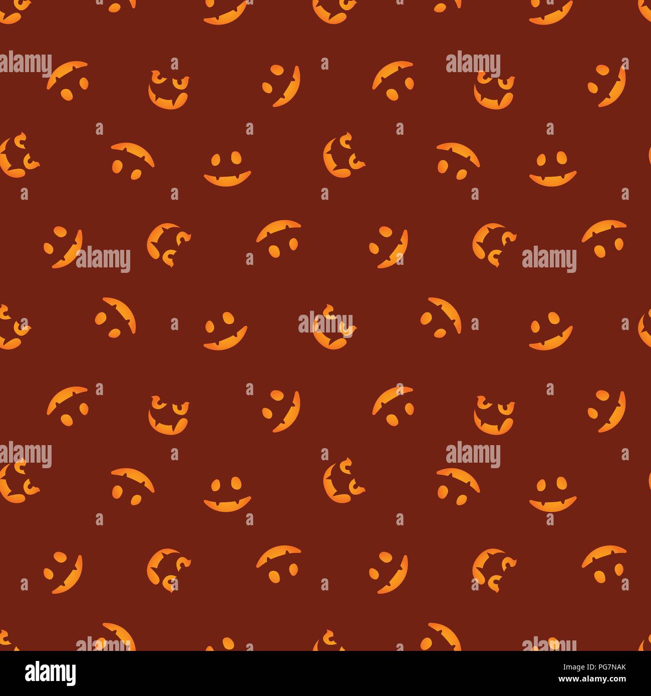 Glowing in the red pumpkin faces vector. Haloween seamless pattern. Stock Vector