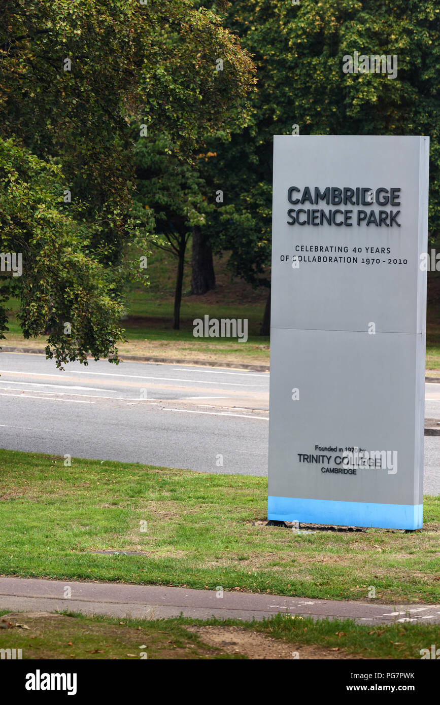 Entrance to the Cambridge Science Park at Cambridge, England. Stock Photo