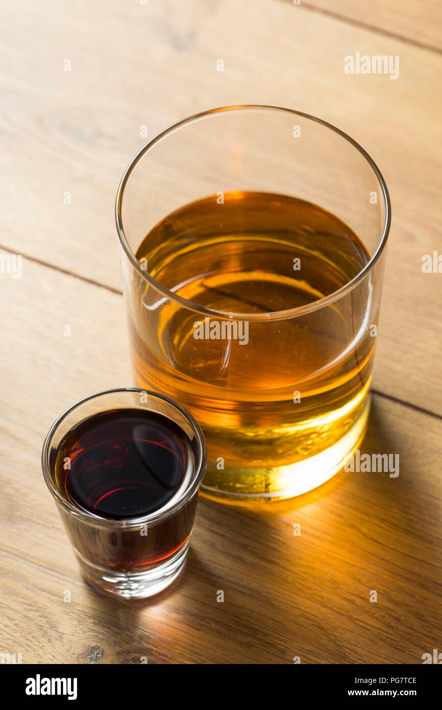 Boozy Bomb Shots with LIquor and Energy Drink Ready to Mix Stock Photo