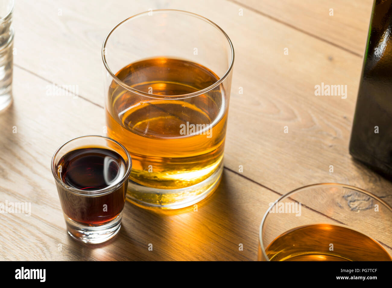 Boozy Bomb Shots with LIquor and Energy Drink Ready to Mix Stock Photo