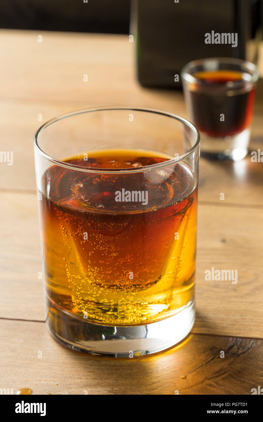 Boozy Bomb Shots with LIquor and Energy Drink Ready to  Mix Stock Photo