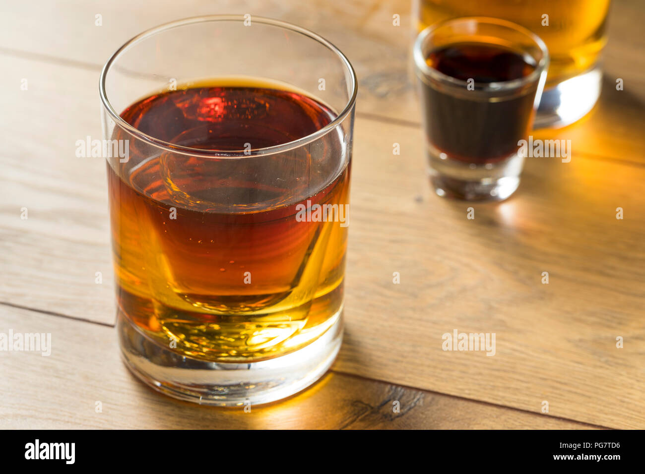 Boozy Bomb Shots with LIquor and Energy Drink Ready to  Mix Stock Photo