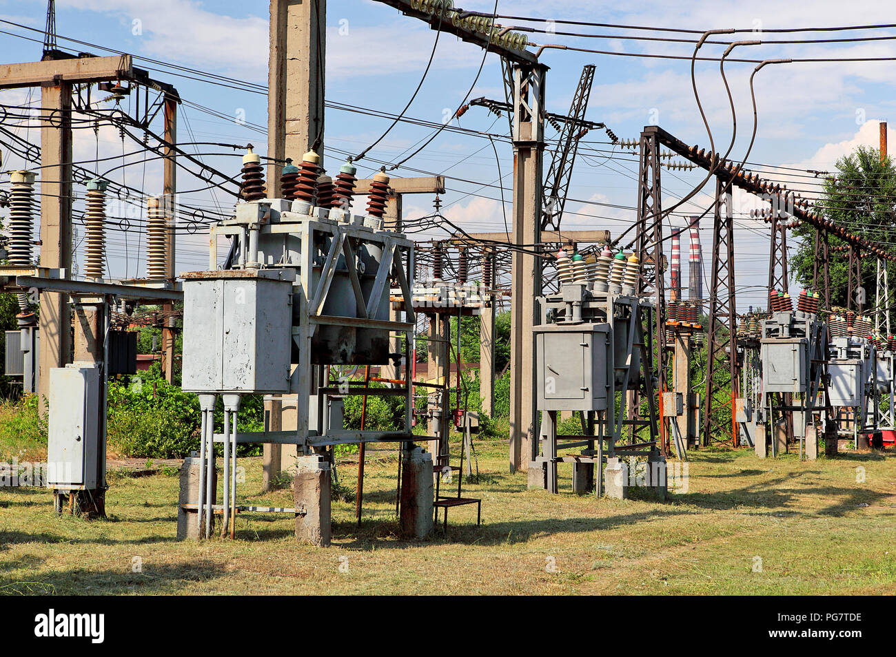 part of highvoltage substation with switches and disconnectors Stock Photo Alamy