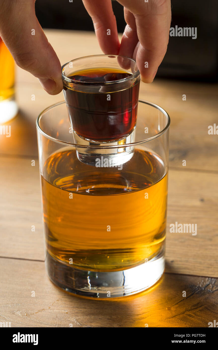 Boozy Bomb Shots with LIquor and Energy Drink Ready to Mix Stock Photo