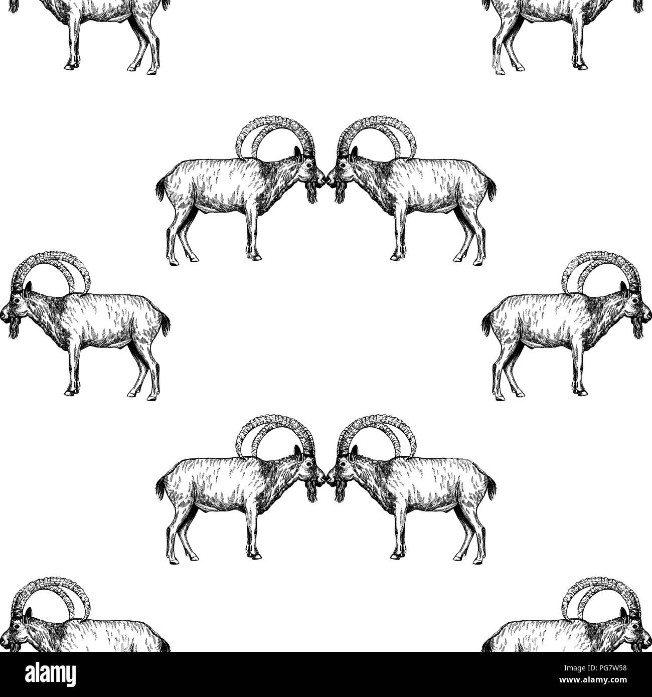 Seamless pattern of hand drawn sketch style mountain goats isolated on ...