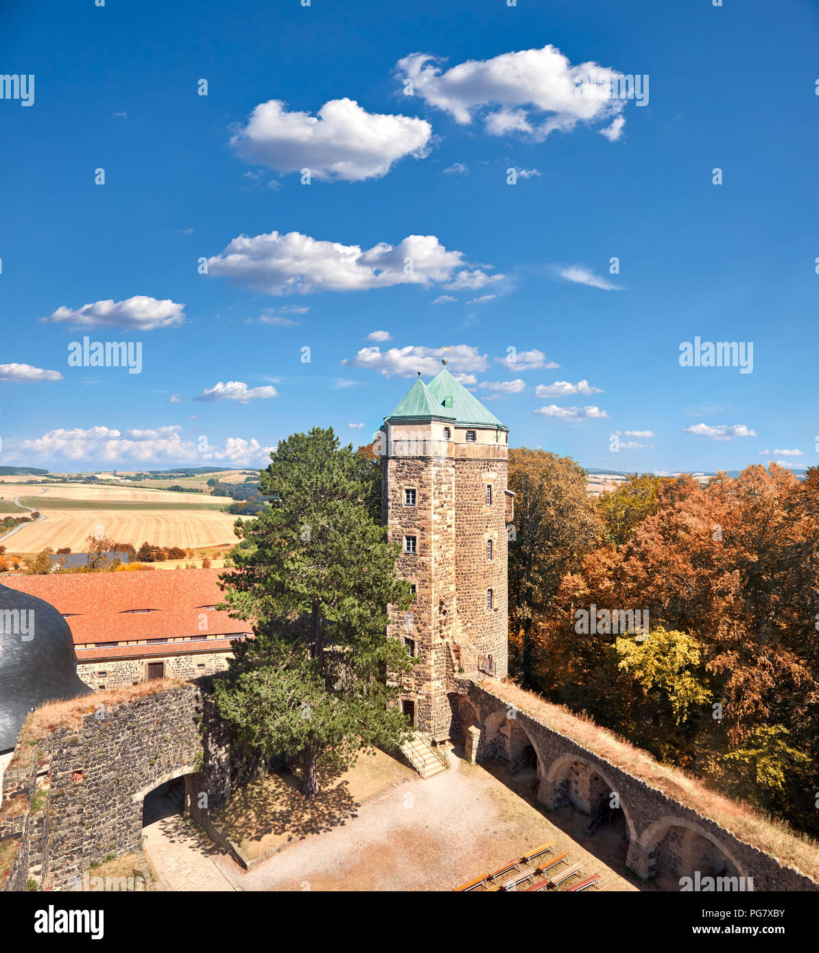 Stolpen fortress (Burg Stolpen in German), eastwards from Dresden in rural Saxony, Germany, view from above Stock Photo