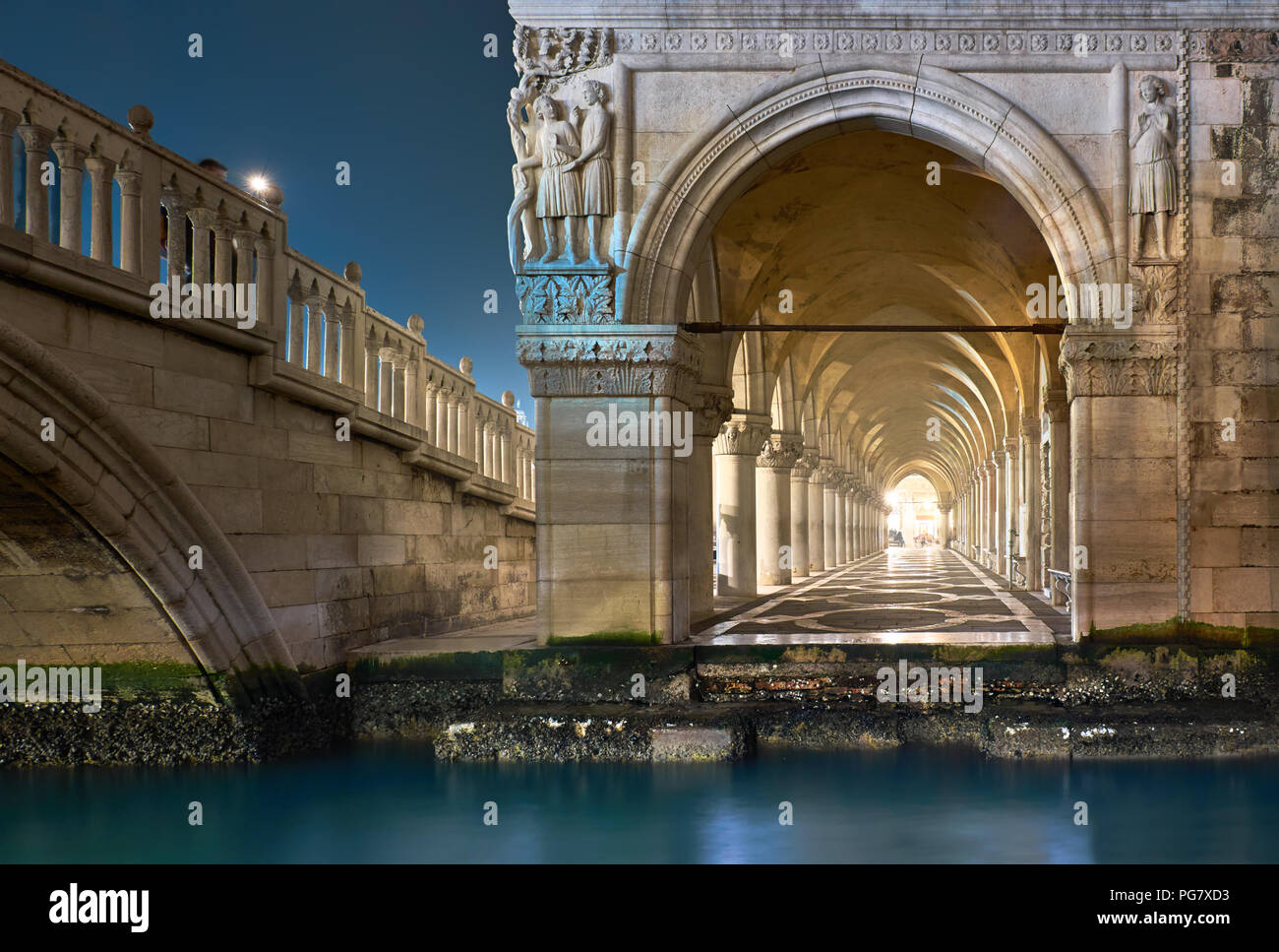 Panoramic image of ancient arches of Doge's Palace St. Marc Square in Venice, Italy Stock Photo