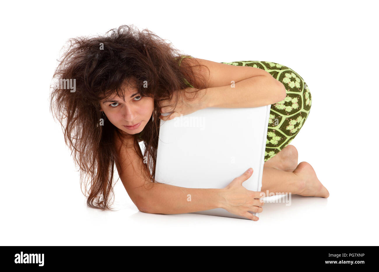 The girl with the book isolated on a white background Stock Photo - Alamy