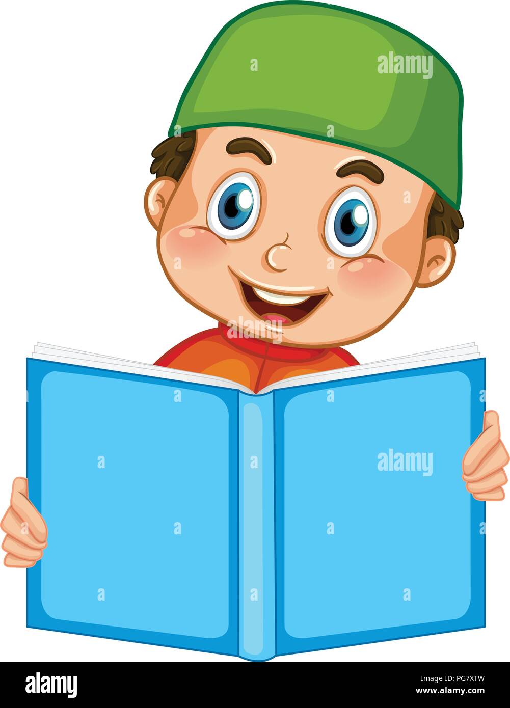 A muslim boy reading on white background illustration Stock Vector