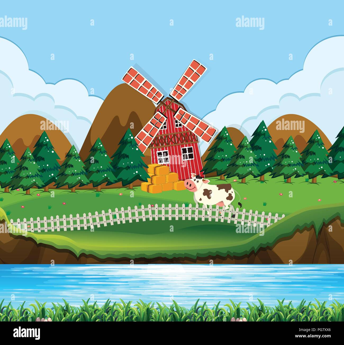 A rural farm landscape illustration Stock Vector Image & Art - Alamy