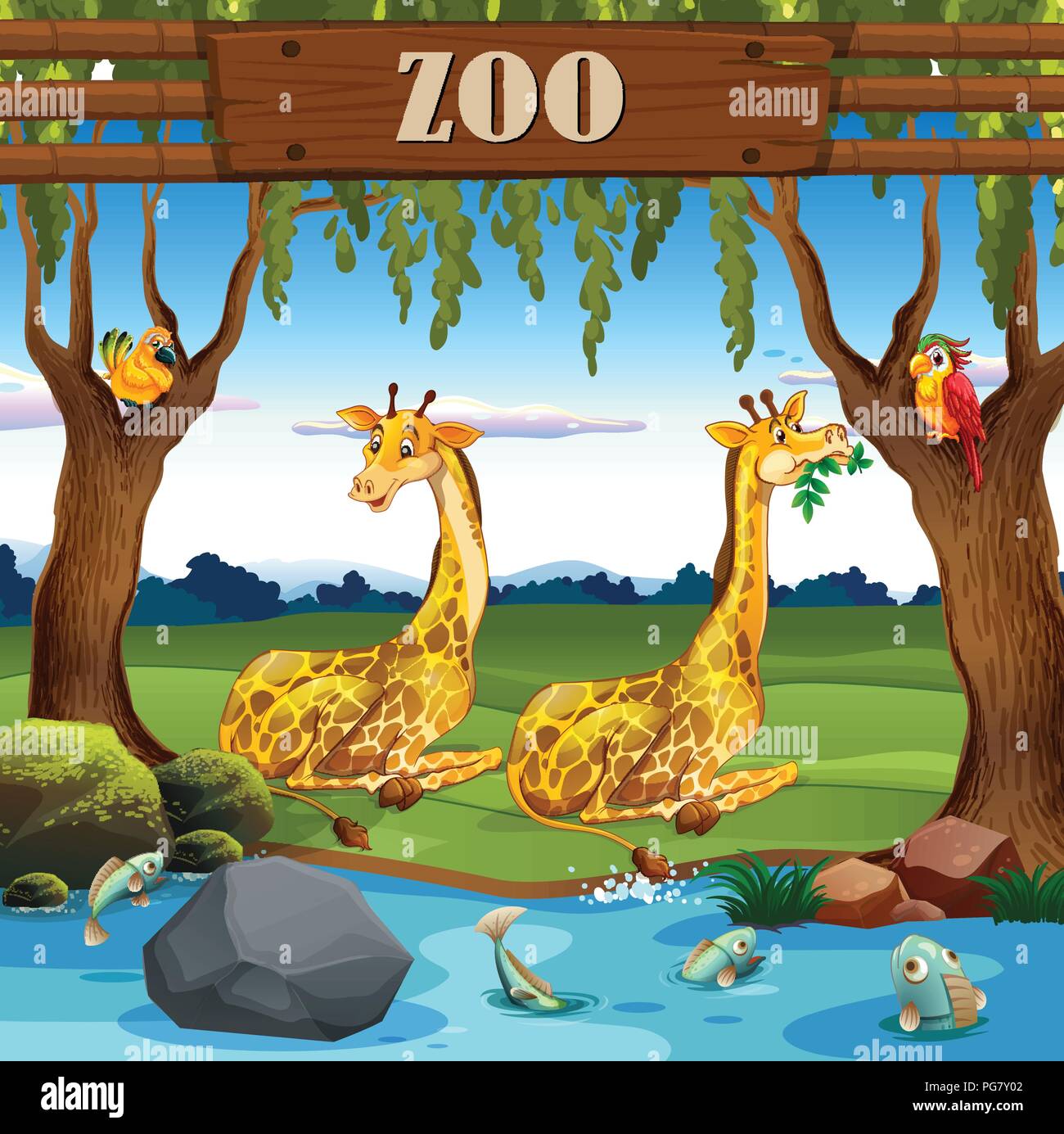 Giraffe in the zoo illustration Stock Vector Image & Art - Alamy