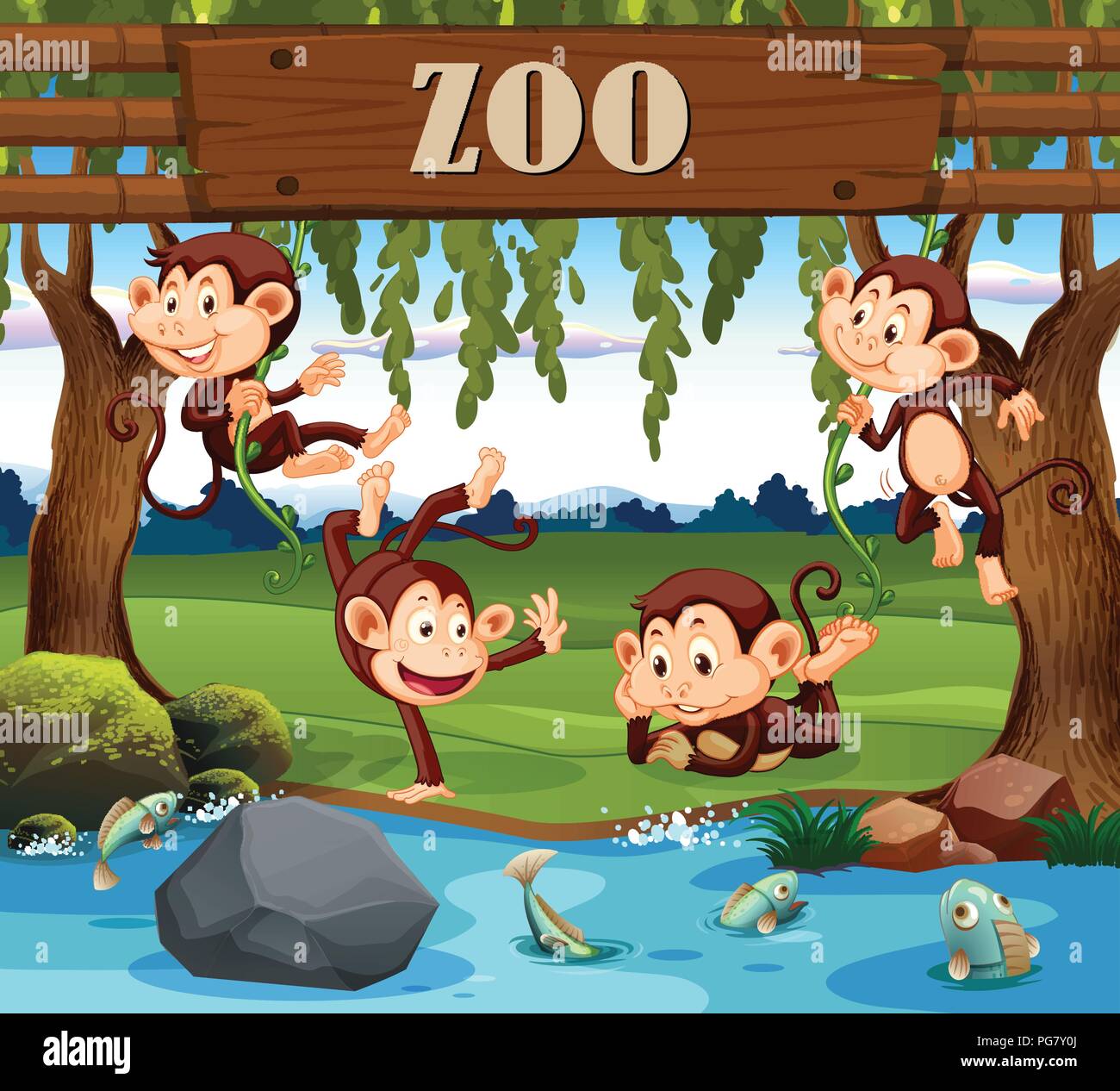 A monkey family in the zoo illustration Stock Vector Image & Art - Alamy