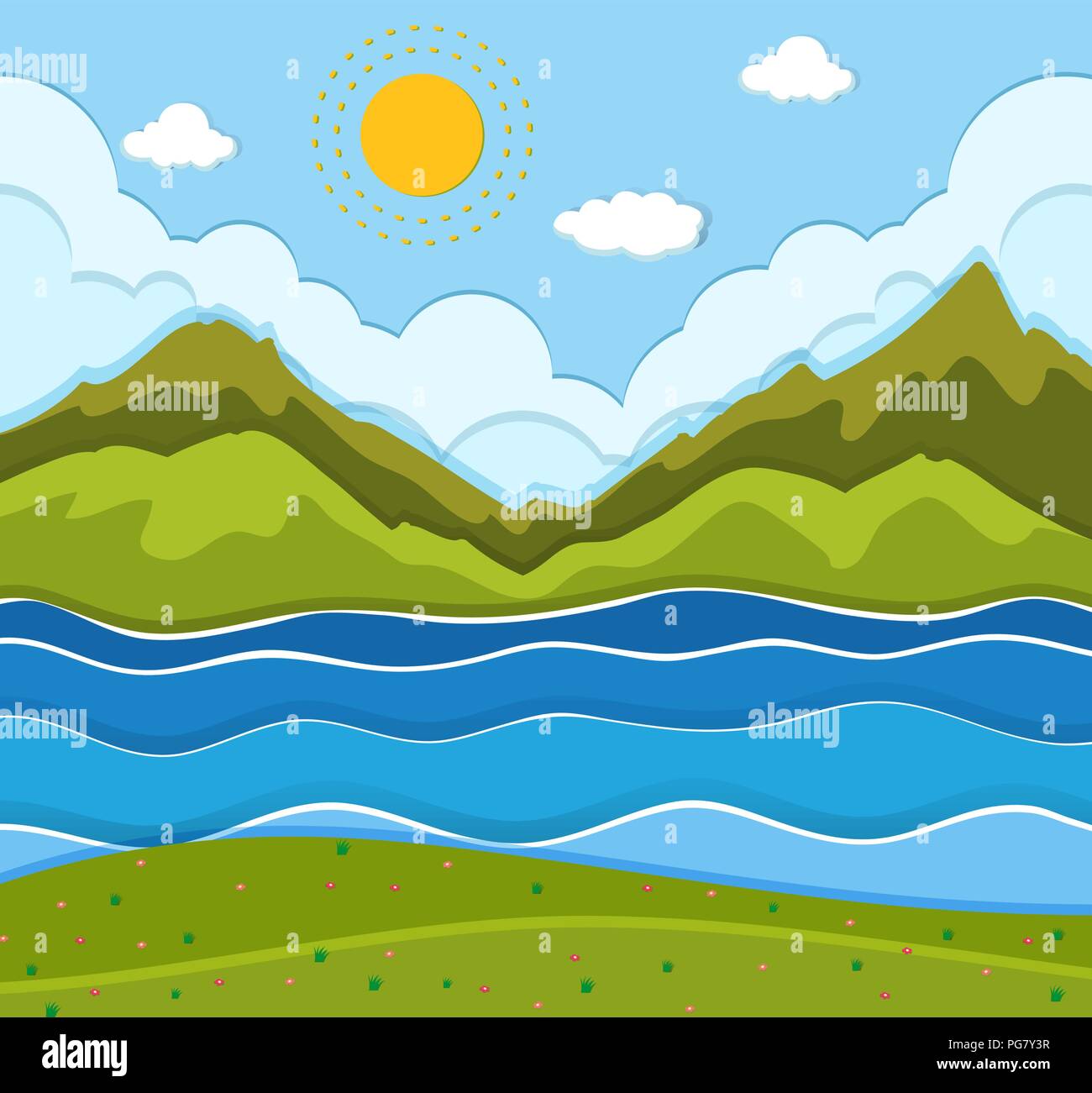 A beautiful river landscape illustration Stock Vector Image & Art - Alamy