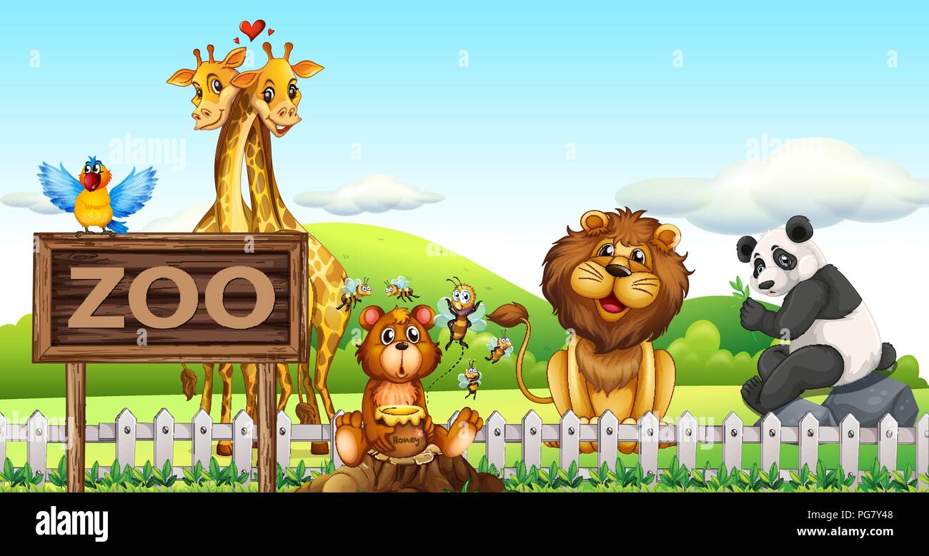 Animals in the zoo illustration Stock Vector Image \u0026 Art - Alamy, image size:1300x779