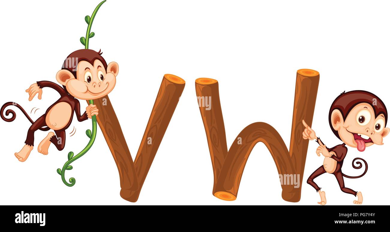 Monkey and wooden alphabet illustration Stock Vector