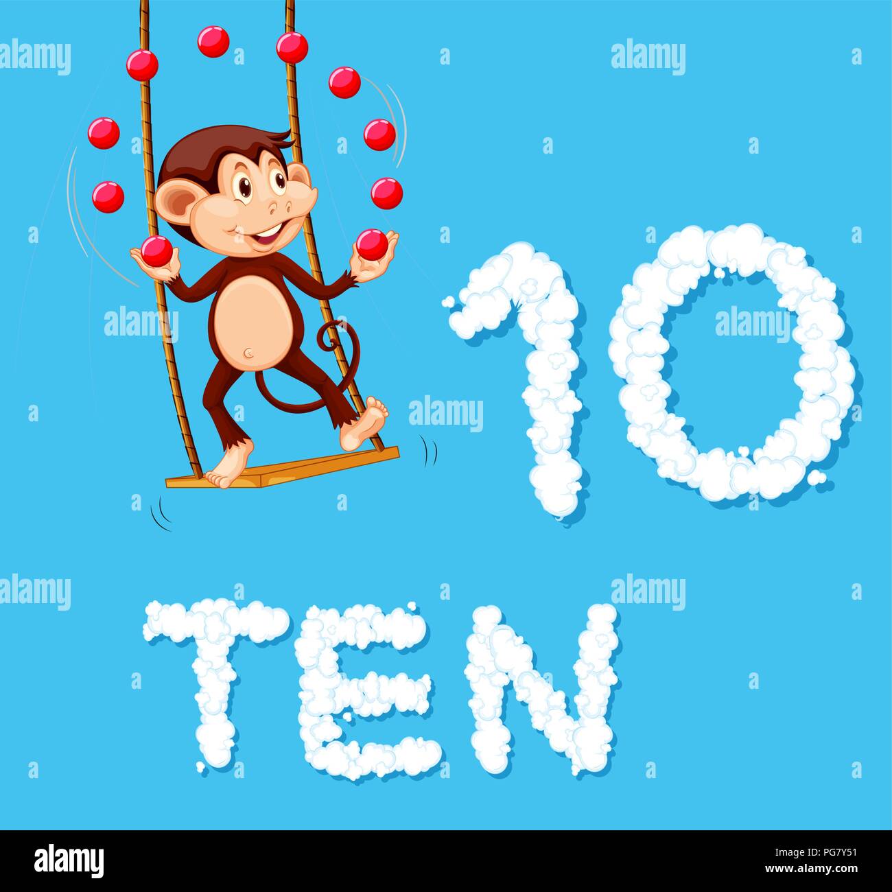 A monkey juggling ten balls illustration Stock Vector