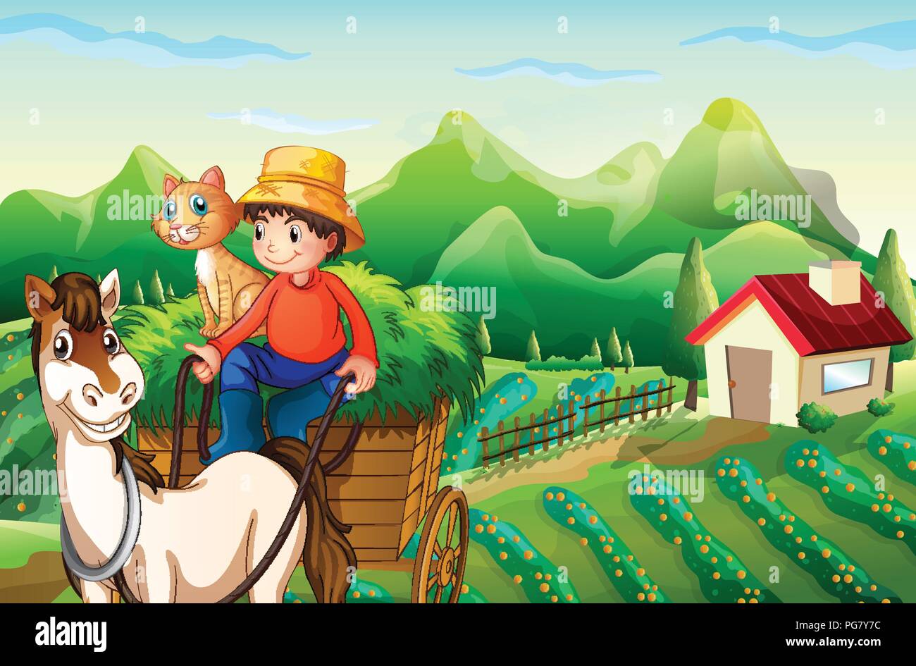 A farmer riding horse cart illustration Stock Vector Image & Art - Alamy