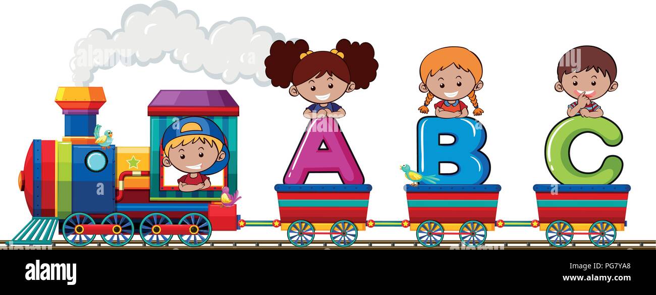 Children on alphabet train illustration Stock Vector Image & Art - Alamy