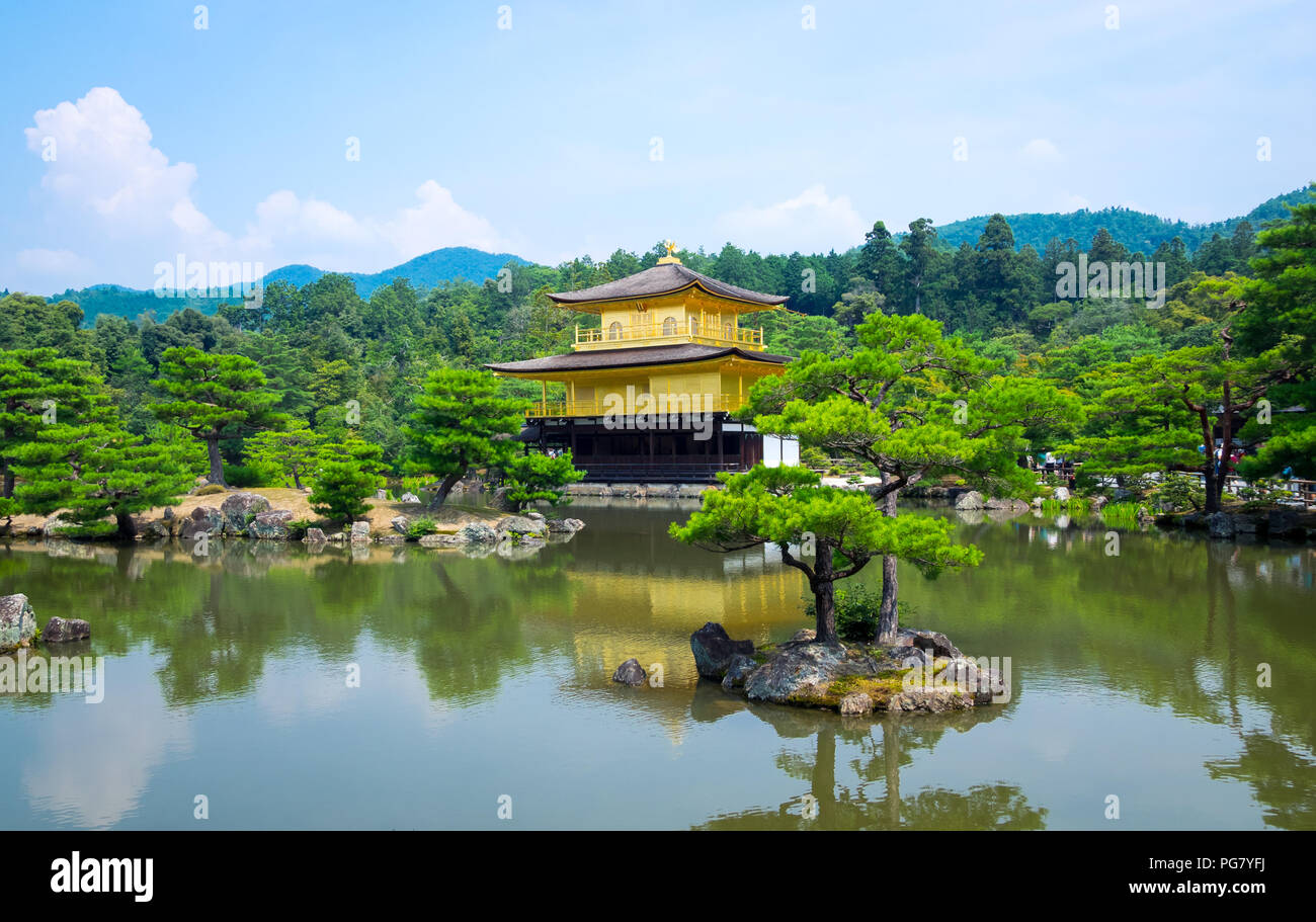 Kinkaku-ji (also known as Kinkakuji or Rokuon-ji), the Temple of the Golden Pavilion, is famous Zen Buddhist temple located in Kyoto, Japan. Stock Photo