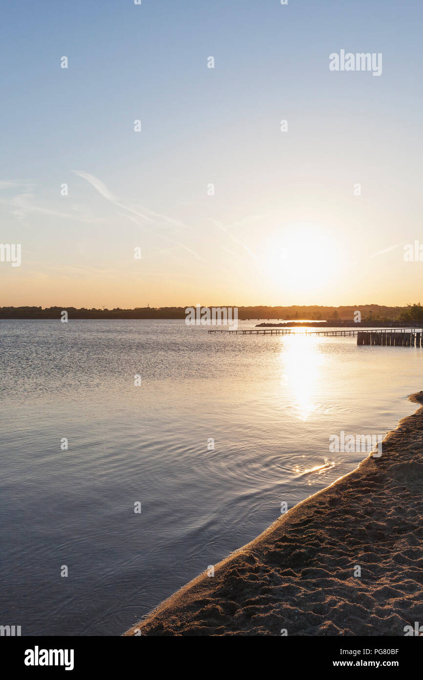 Germany, Leipzig, Cospudener See, sunset at Nordstrand Stock Photo