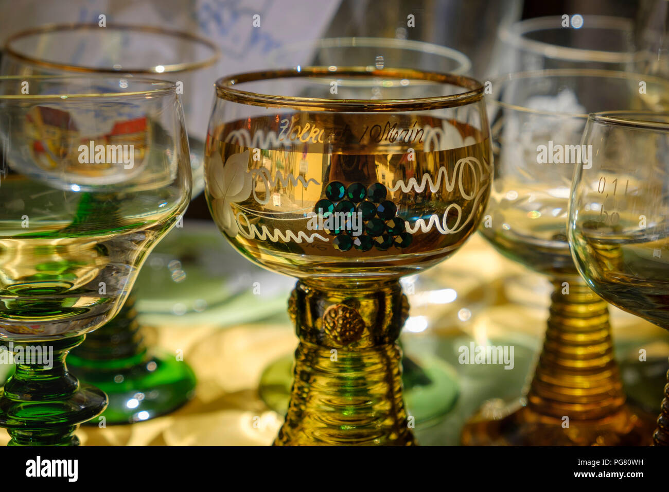 Germany, Bavaria, Franconia, Franconian wine glasses in a shop Stock Photo
