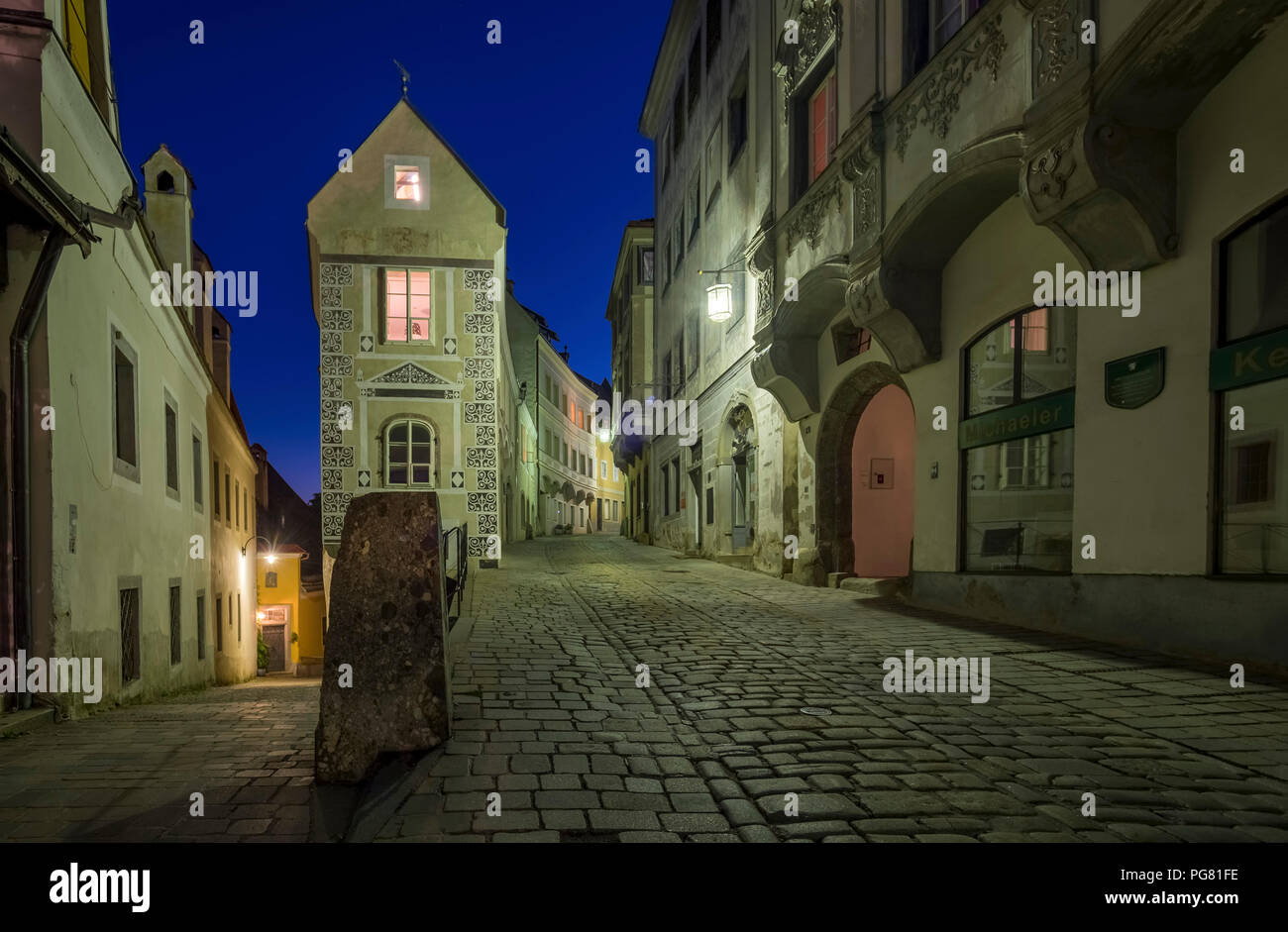Austria, Upper Austria, Steyr, guild house in the town at night Stock Photo