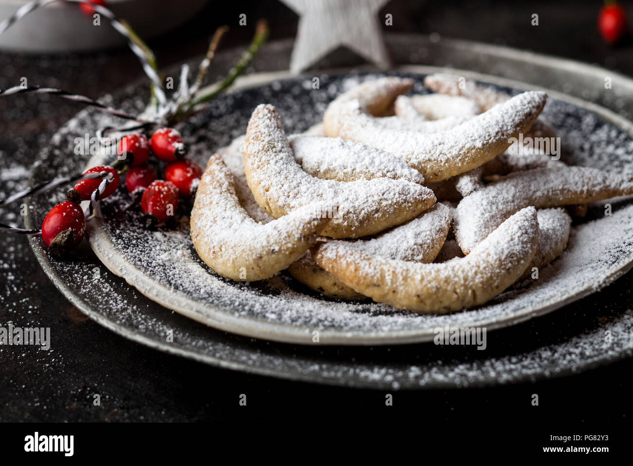 Almond cookies sprinkled with icing sugar Stock Photo