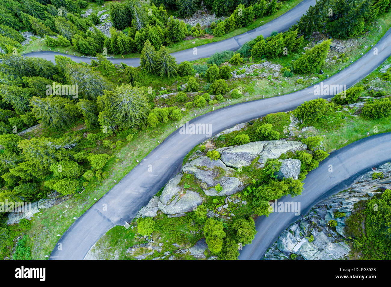 Switzerland, Canton of Uri, Goeschenen, Goescheneralp, Aerial view of mountain pass Stock Photo