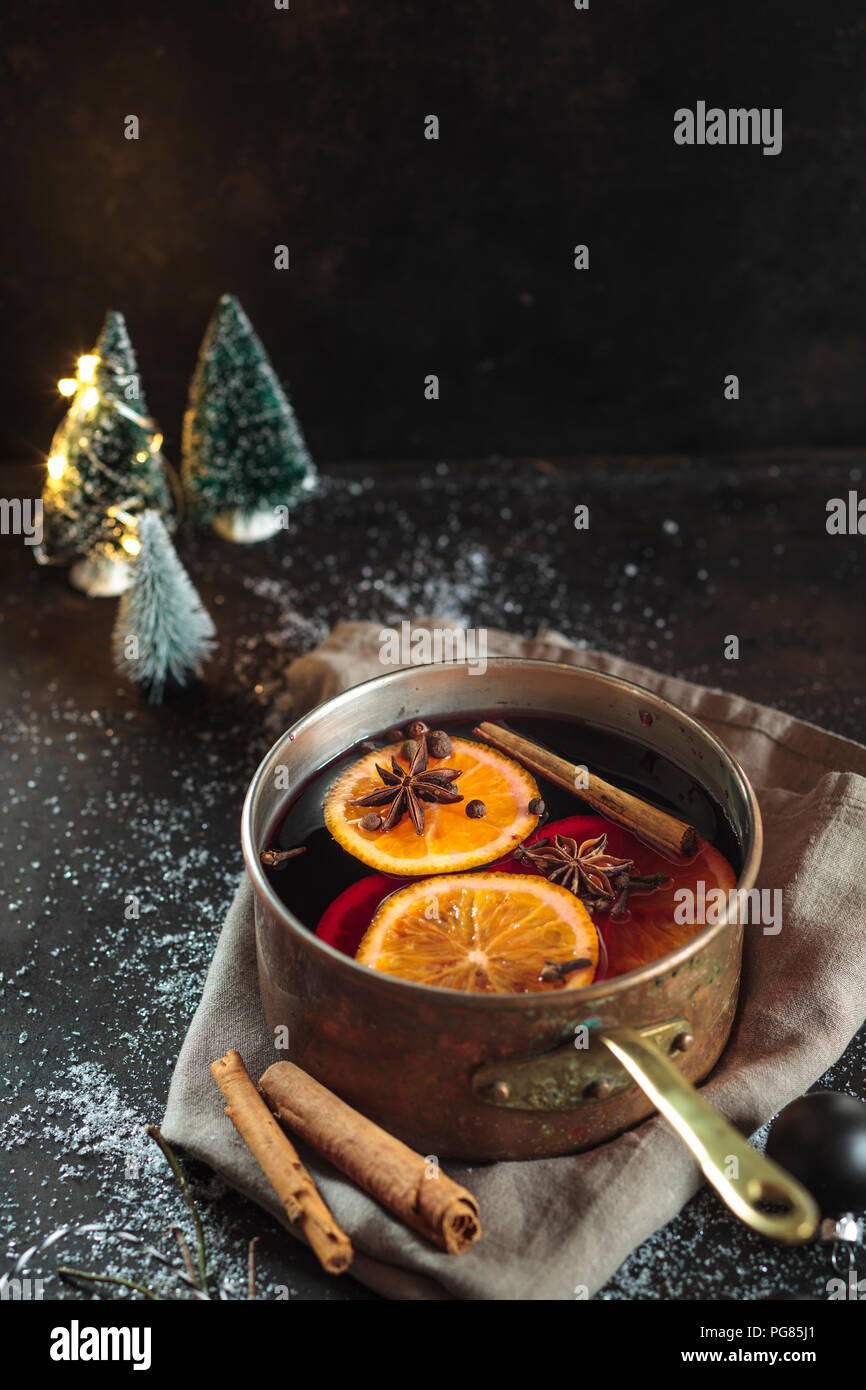 Pot of mulled wine Stock Photo