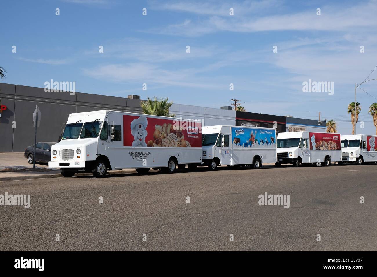 Bimbo bakery delivery trucks in Calexico, California, United States