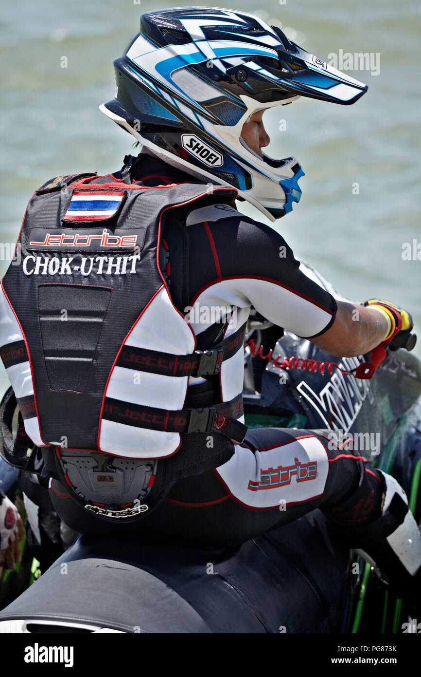 Jet Ski race competitor in full safety equipment Stock Photo