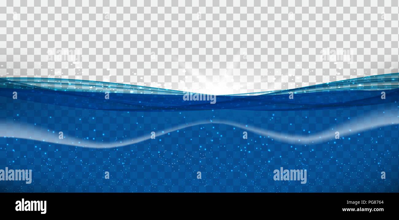 Abstract Blue underwater ocean Wave on Transparent Background. Vector ...