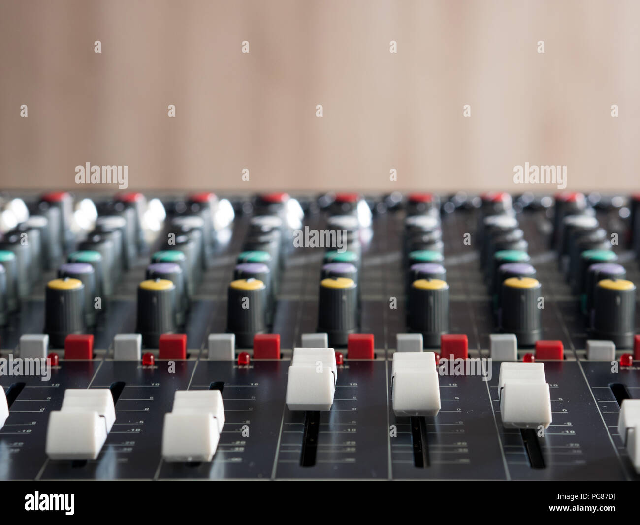 Audio mixer console close up in music studio Stock Photo Alamy