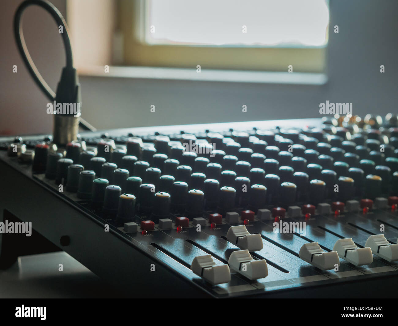 Audio mixer console in studio indoors Stock Photo Alamy