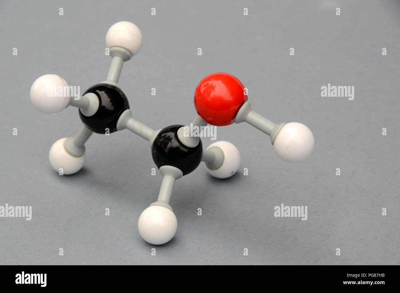 Molecule model of Ethanol. Stock Photo