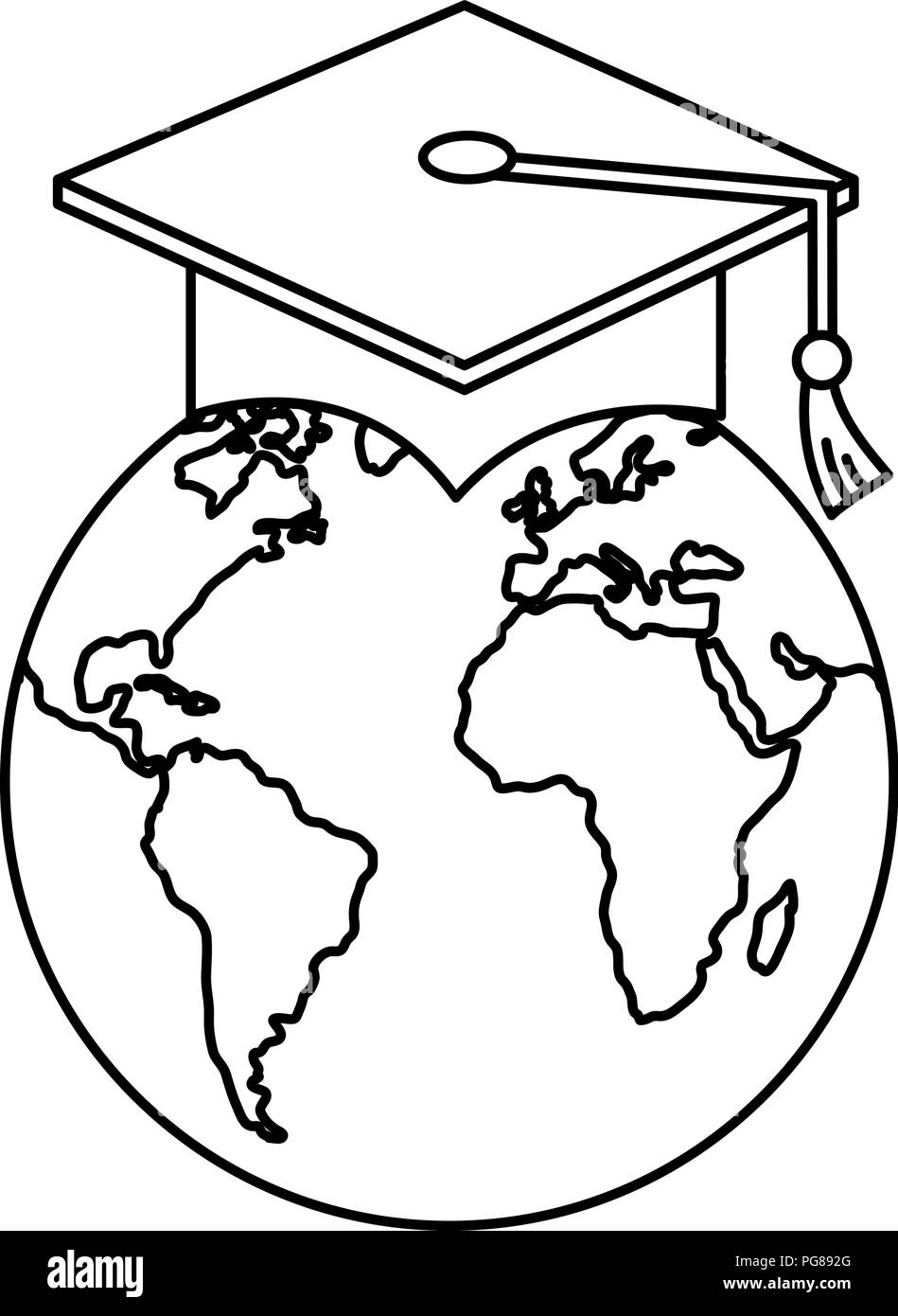 hat graduation with world planet vector illustration design Stock ...