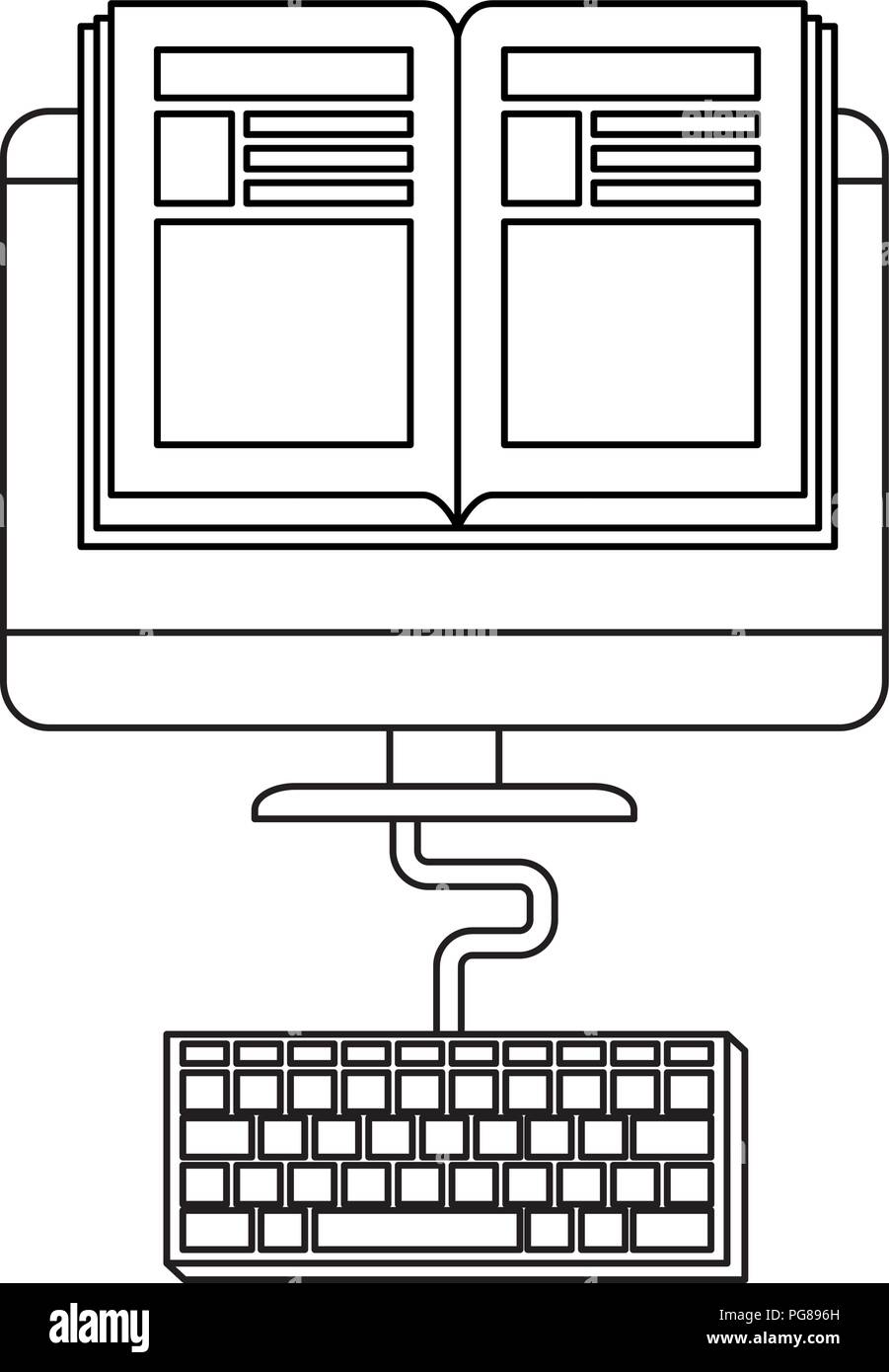 electronic book with computer and keyboard vector illustration design ...