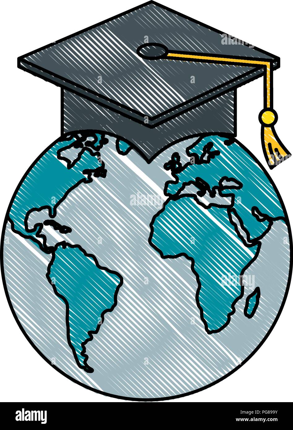 hat graduation with world planet vector illustration design Stock ...