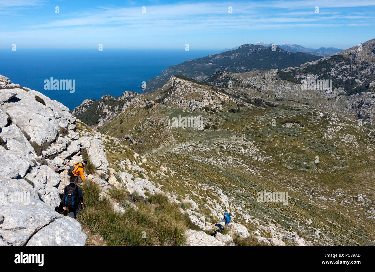 People trekking the GR221 trail.Mallorca Island.Spain Stock Photo
