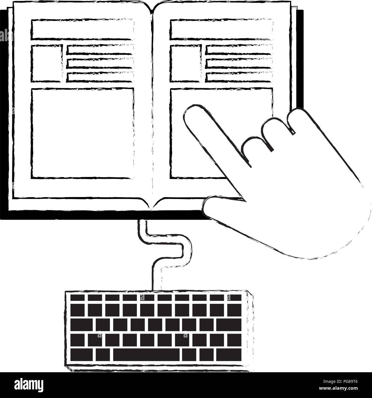 electronic book with hand and keyboard vector illustration design Stock