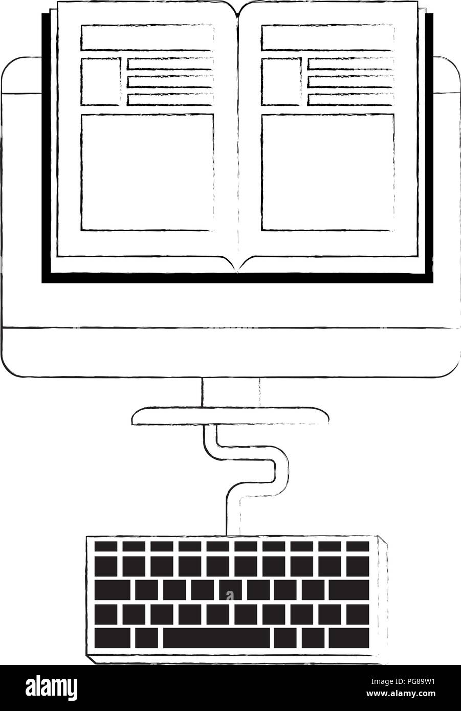 electronic book with computer and keyboard vector illustration design ...