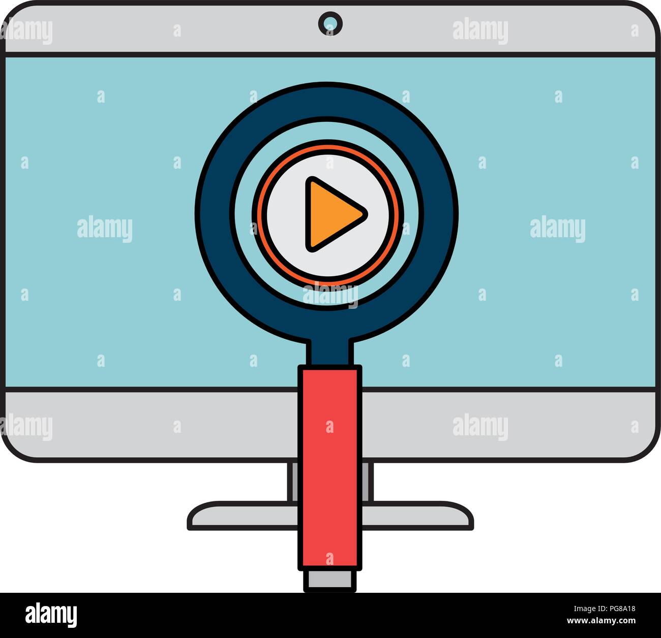 computer desktop with magnifying glass and document vector illustration ...