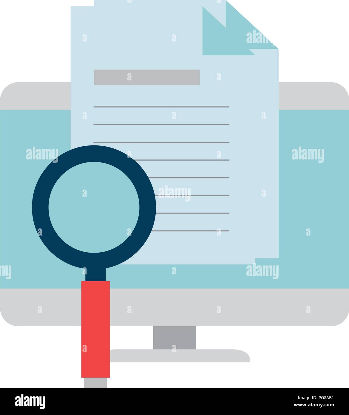 computer desktop with magnifying glass and document Stock Vector Image ...
