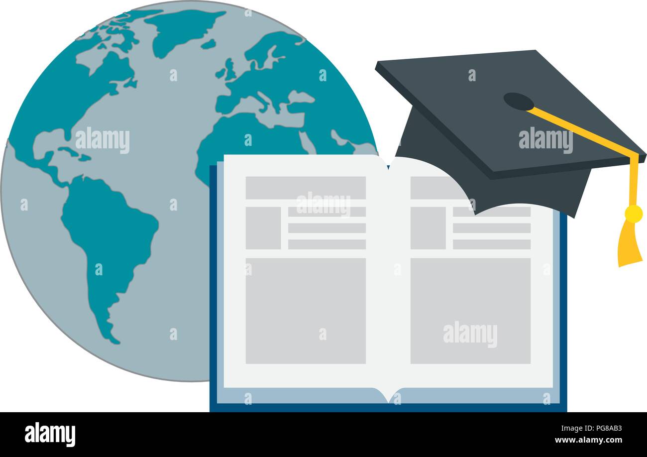 text book with hat graduation and world planet Stock Vector Image & Art ...
