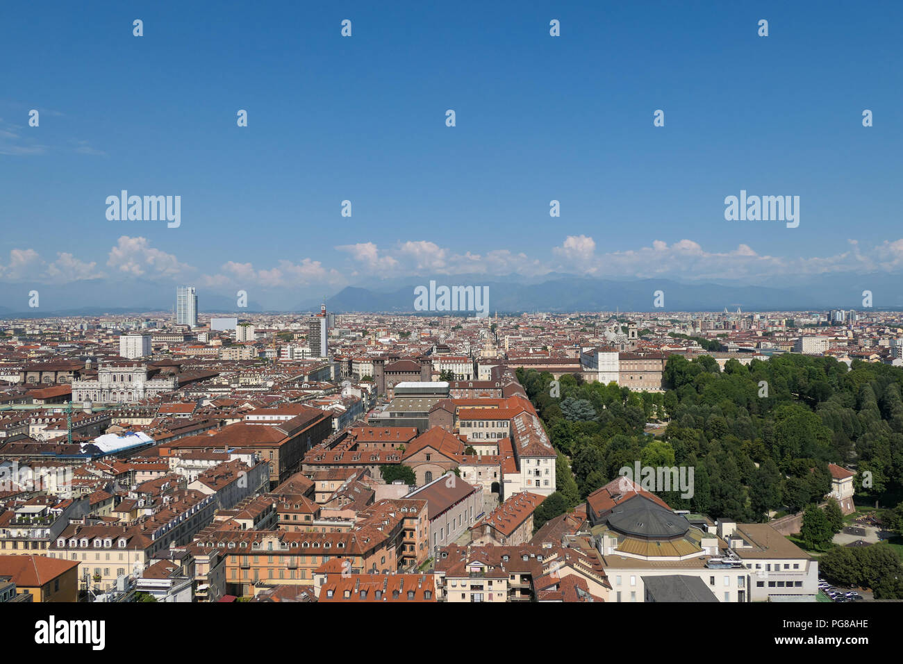 view of Turin and alps from the Mole Antonelliana, Italy Stock Photo