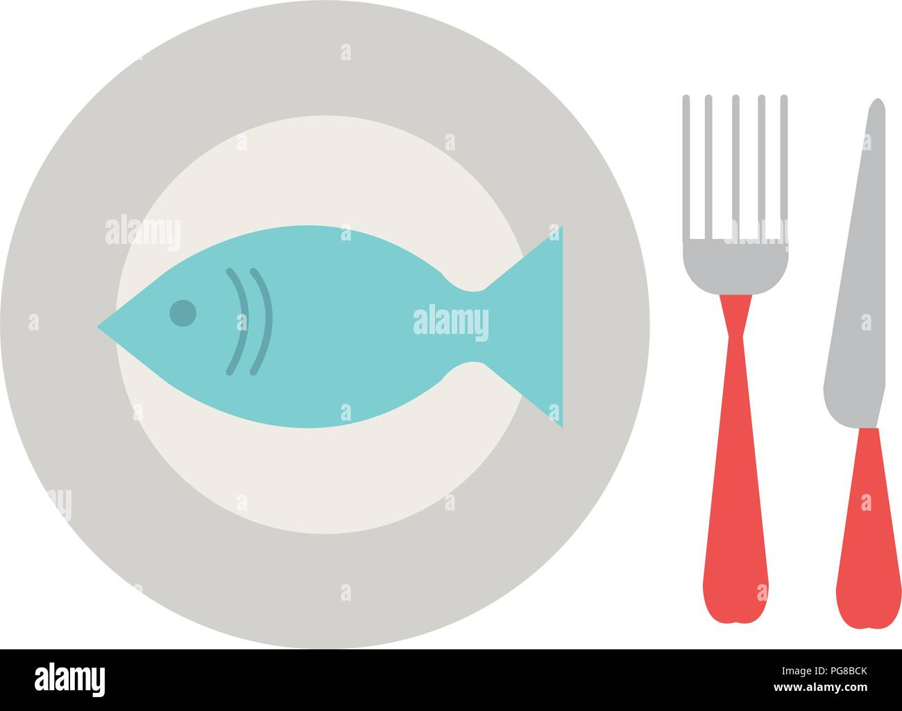 fresh fish in dish with cutleries Stock Vector